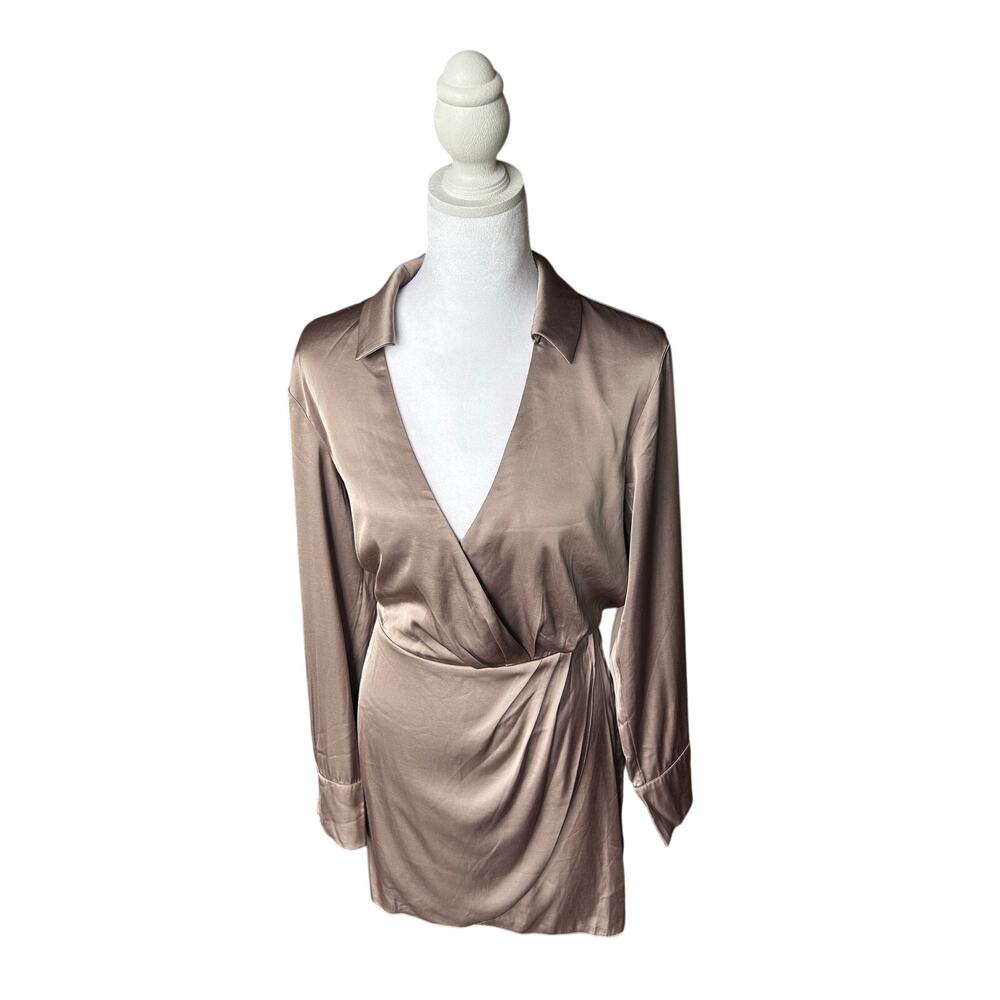 Abercrombie & Fitch NWT Satin Collared Long Sleeve Mini Dress Womens Small